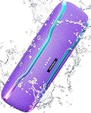 ERKEISEHN Bluetooth Speaker, IPX7 Waterproof Wireless Speakers, Flashing Light, 25W Super Bass, 24H Playtime, Stocking Stuffers White Elephant for Adults, TWS Pairing, Beach Vacation Essentials,Purple
