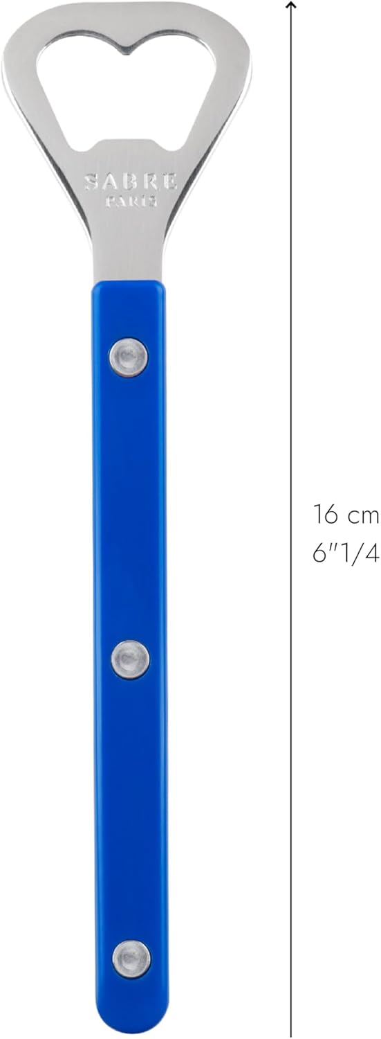 Sabre Paris - Bottle Opener 6.5 inches - Bistrot Collection - Perfect for Opening Beer Bottles - Stainless Steel & Nylon - Dishwasher Safe - Lapis Blue - Brilliant Finish