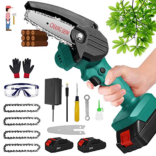 Mini Motosierra De Mano 4 Pulgadas 24V 550 W Sierra De Cadena EléCtrica PortáTil InaláMbrica Tijeras de podar eléctricas inalámbricas Profesionales para Corte De Madera De Ramas,Dark Green