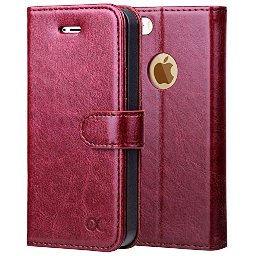 OCASE Wallet Case for iPhone SE 2016 Edition/iPhone 5S/ iPhone 5 [Card Slot] [Kickstand] Leather Wallet Flip Case for Old iPhone SE/ 5S/ 5 Devices - Burgundy