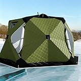 ▶【SPACIEUSE ET CONFORTABLE, IDÉALE POUR 6 À 10 PERSONNES : PARTICIPATION À LA PÊCHE SUR GLACE ET CONVIVIALITÉ】 Cette tente robuste de forme hexagonale offre une surface habitable d'environ 7 m² avec une diagonale intérieure d'environ 330 cm et une hauteur intérieure d'environ 180 cm. Elle peut accueillir confortablement 6 à 10 personnes. Que ce soit pour une partie de pêche sur glace ou un camping d'hiver, elle offre un espace généreux pour la tête et les mouvements.