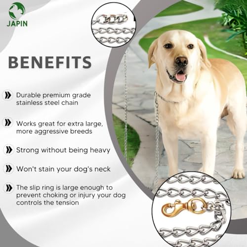 Image of JAPIN Silver Metal Diamond Cut Heavy Duty Dog Chain with Brass Hook for Dogs (L - 60inch 8-NO)