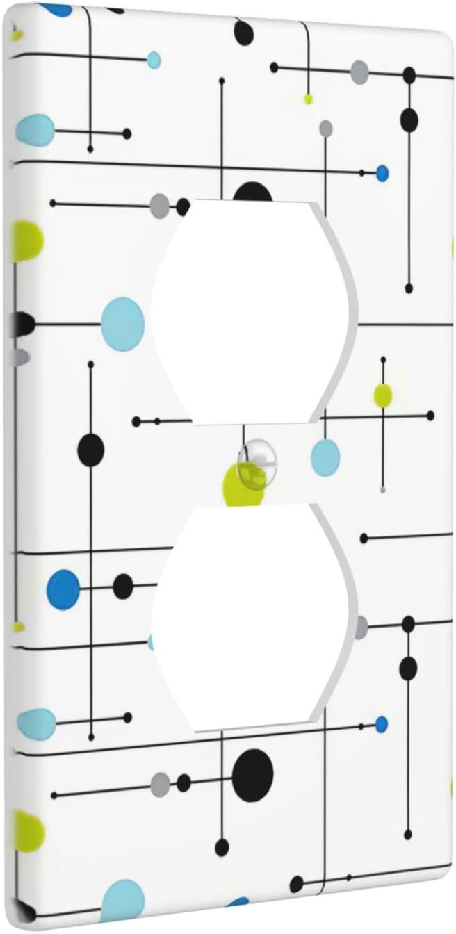 Atomic Mid Century Geometry Rustic Modern Black Decor Print Light Switch Plate Cover Plastic Wall Plates (Single Gang Electrical Switch Duplex Outlet Cover)