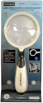 Dual Magnification Aspheric Magnifier | 3x & 5x Lens | 2-Way LED Light | Ergonomic Grip & Handle | Modern Design | 312 (8.9 cm) Diameter
