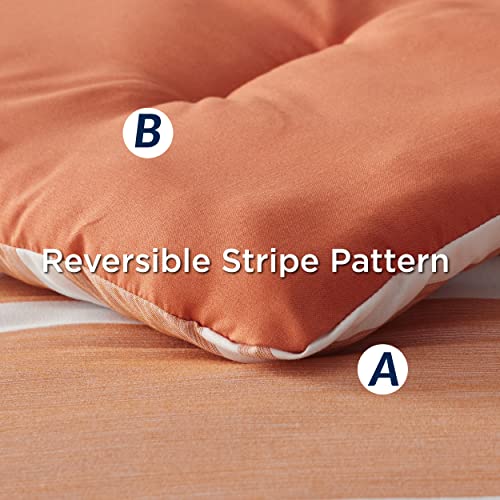 Image of Bedsure Queen Comforter Set 7 Pieces, Burnt Orange Striped Bedding Set for All Seasons, Reversible, Cationic Dyeing Bed in a Bag with Comforter, Sheets, Pillowcases & Shams