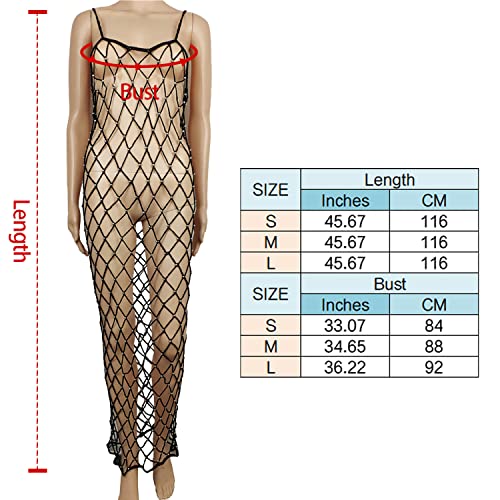 Ypser Women's Fishnet Cover Up Dress Rhinestone Long Maxi Dress Beach Crochet Bikini Coverup Black #TOP6