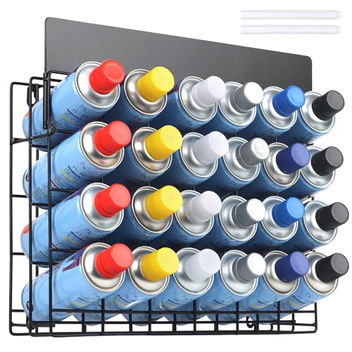 ZeenArt Spray Can Holder Storage Rack - Wall Mounted Metal Paint Bottle Organizer with A Removable Name Label Aerosol Can Holder Holds 24 Cans No Installation Required