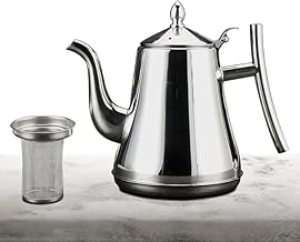 إبريق شاي من الفولاذ المقاوم للصدأ، ابريق قهوة مع مصفاة - ملمع عاكس، سريع الغليان، متين وصحي، 1.5 لتر