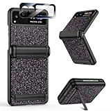 VEGO for Motorola Razr 2023 Case, [Hinge Protection] [Built-in Kickstand] [Ultra-HD Camera Screen Protector] Bling Sparkle Glitter Shiny Girly Women Slim Cover - Glitter Black