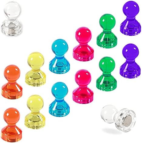 7 x Extra Strong Magnetic Push Pins Neodymium Magnets - Perfect for Maps, Whiteboards, Memos, Fridges, Homes, Schools and Offices [Assorted Colours] (Red, Large (7 Pins))