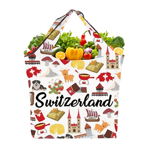 TOBGBE Switzerland Souvenir Gifts Swiss Themed Traveling Travel Vacation Bag Switzerland Traveller Foldable Reusable Grocery
