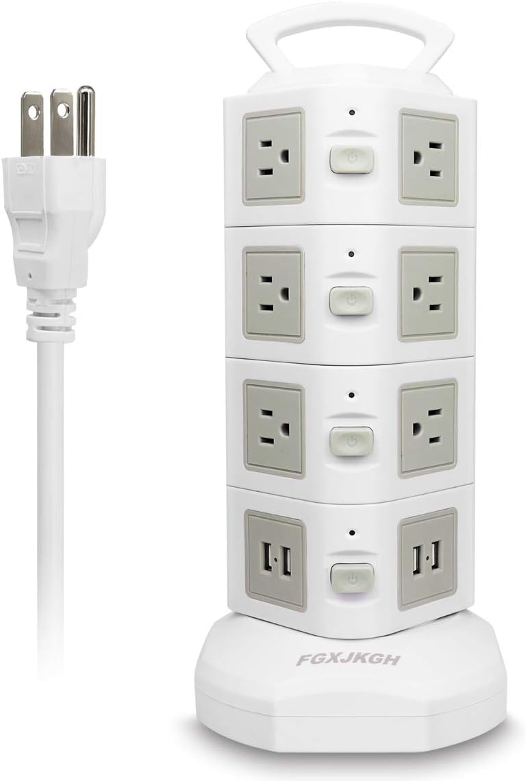 Power Strip Surge Protector,Extension Cord,[2019Upgraded] FGXJKGH,8Outlet4USB Ports Multi Plug Outlet,Surge Protector Long Cord 6.5Ft Wire 2500W Multi Outlet (Black)