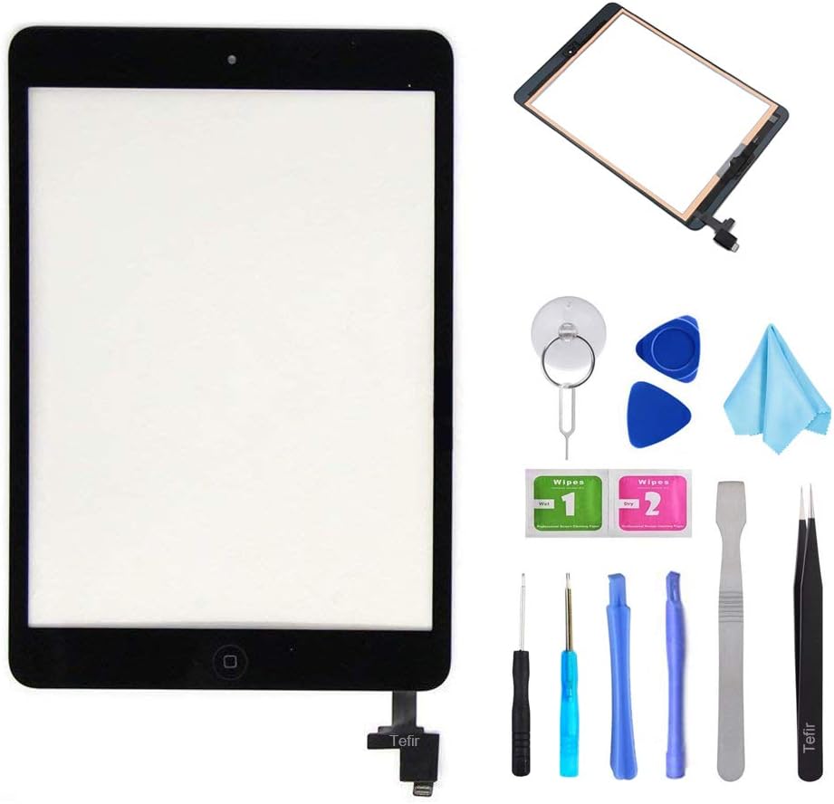 Black iPad Mini 1 & 2 A1432 A1489 Touch Screen Digitizer Front Panel Glass Lens Repair Replacement Black-Includes IC Chip+ PreInstalled Adhesive +Tools Kit