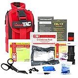 MediTac IFAK Molle - Eagle Type Tactical Trauma Kit Feat. Rip-Away Velcro Fastener, Tourniquet, Celox Hemostatic Granules and Pressure Bandage, Bleeding Control Kit - Red