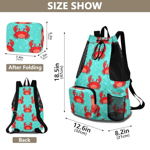 Cartoon Crab Bubble Turquoise Drawstring Gym Backpack for Men Women Pull String Sports Swim Bag with Mesh Pocket & Adjustable Strap Outdoor Casual Portable Bag for Travel Outdoor Swimming2