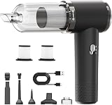 letiziai Aspirapolvere Auto Potente, 12000Pa Aspirabriciole Senza Fili Potente per Auto & Casa, 3-in-1 Mini Aspirapolvere Senza Fil con 5200mAh, Ricarica USB, Rimozione Peli Animali (Black-B)