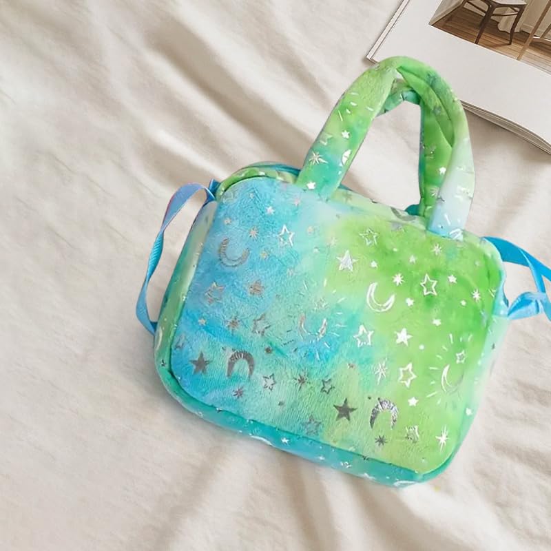 Charming Green Unicorn Corduroy Handbag, Zippered Shoulder Bag with Polyester Lining, Ideal Gift for Women, Novelty Purse4