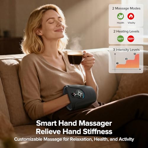 Image of AERLANG Hand Massager Hand Massage Machine with Heat and Compression Birthday Gifts for Women Husband Gifts Electric Hand Massager for Arthritis and Carpal Tunnel Cordless Massagers