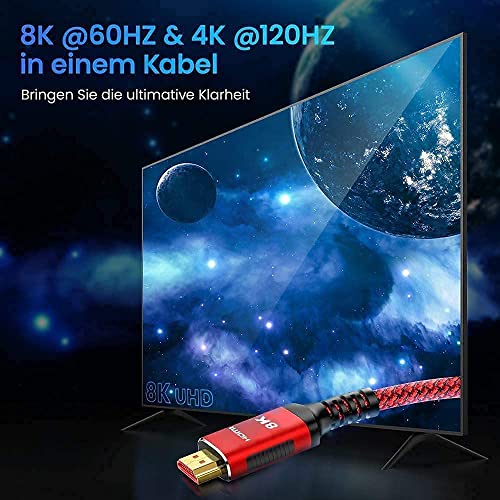 HDMI 2.1 Kabel 8K 2meter, 2.1 Snowkids 48Gbps 8K@60HZ & 4K@ 120HZ/144HZ RTX 3080 DSC For PS5 Konsole DTS: X, HDCP 2.2 & 2.3, eARC, Dynamisches HDR, kompatibler für Xbox Serie X/PS5/4/3 - Image 4
