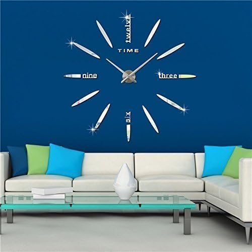 Elikeable Modern 3D Frameless Large 3D DIY Wall Clock Watches Hours DIY Decorations Home for Living Room Bedroom (silver5)
