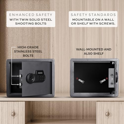 Image of LAPO Safety Locker Box for Home, Safe Locker with Electronic Keypad & Emergency Keys with LCD Display, Tijori Box for Home, Office, Bedroom, 2 Year Warranty (Alloy Steel, 10 Liter, Weight-4.8 Kg,Grey)