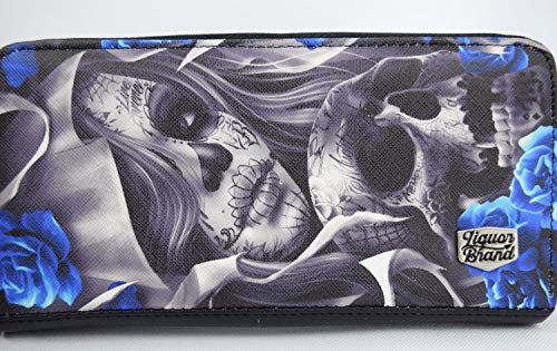 Liquorbrand Blue Los Muertos Sugar Skull zip around clutch Wallet2