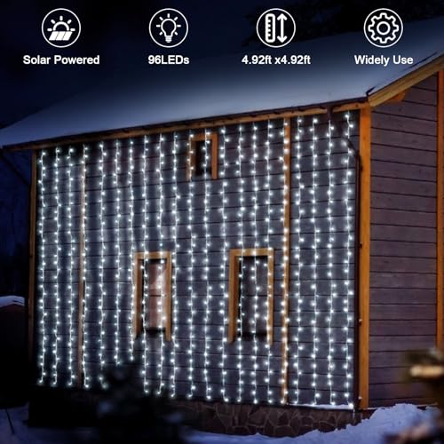 Glaxcidy LED Fairy Curtain Lights, 3M x 3M 304 LEDs Solar Powered Outdoor Window String Lights with Remote - Image 2