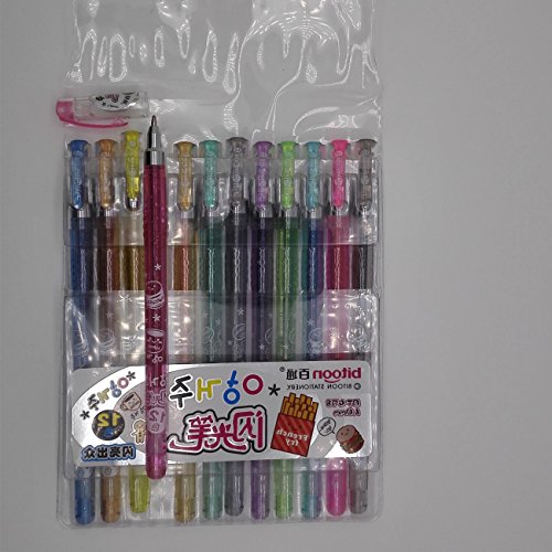 Bitoon 1 Set (12 Colors) Glitter Pens Gel Pens For Diy Scrapbooking Assorted Colors #TOP5