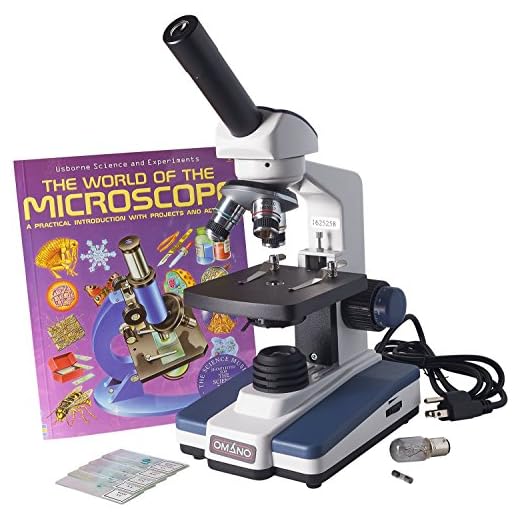 Omano OM118M3 - 40x-400x - Full Size - All Metal - Monocular - Compound Student Microscope - Top 10 Reviews Ranking - Illustrated Experiment Book - 5pc Prepared Slides