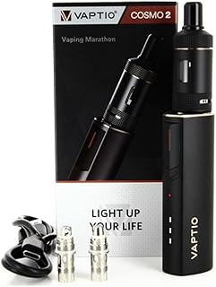 VAPTIO COSMO2 Kit Cigarette électronique avec Atomiseur Cosmo Cores de 2,0 ml Batterie 2000 mAh kit de vaporisateur Vape Kit Sans e-liquide et sans nicotine (noir)