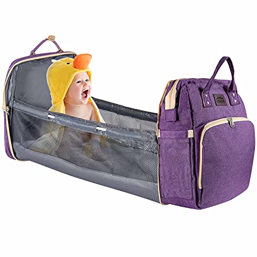 all Kids United® Baby Changing Backpack Deluxe with Cot - Juego de bolso cambiador para bebés: mochila para bebés, cambiador, cuna integrada, gancho para cochecito (Púrpura)