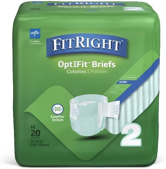 FitRight Heavy Absorbency Adult Diapers, L/XL/2XL (Waist Size 51in-70in), 80 Count, OptiFit Ultra-Stretch Unisex Incontinence Briefs, Disposable, Moisture-Wicking, Leak Protection, 80 Count XL / XXL