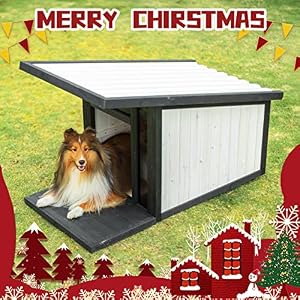 Dog House Outdoor, Waterproof Pitched Roof to Against Rain and Snow, Modern Design Dog Houses with Weatherproof Panel Dog House Outdoor, Waterproof Pitched Roof to Against Rain and Snow, Modern Design Dog Houses with Weatherproof Panel