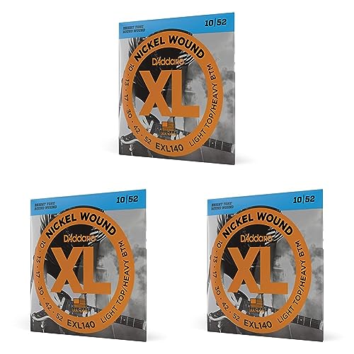D'Addario EXL140 Set di Corde Rivestite in Nickel per Chitarra Elettrica, Light Top/Heavy Bottom, 10-52 (Confezione da 3)