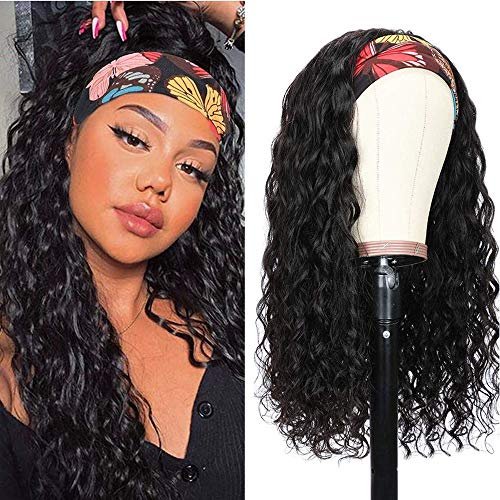 Water Wave Headband Wig Human Hair None Lace Front Wigs Brazilian Virgin Hair Glueless Machine Made Wet and Wavy Headband Wigs for Black Women Natural Color (12 Inch, water headband wig)