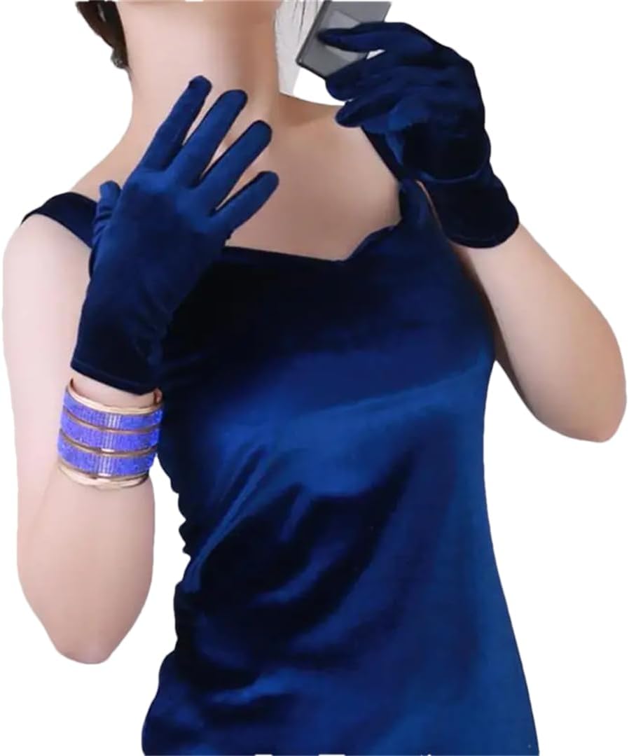 Women Fleece 70cm Long Black Gloves High Elastic Swan Velour Gold Touchscreen Evening Gloves