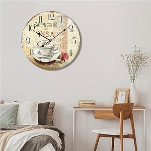 HQF Rustic Wall Clock 24 inch Wall Clocks Italian Retro Style Timepieces Clock Silent Movement Large Number Reading Farmhouse Clock for Living Room Bedroom Kitchen Decor Coffee Torre di Pisa