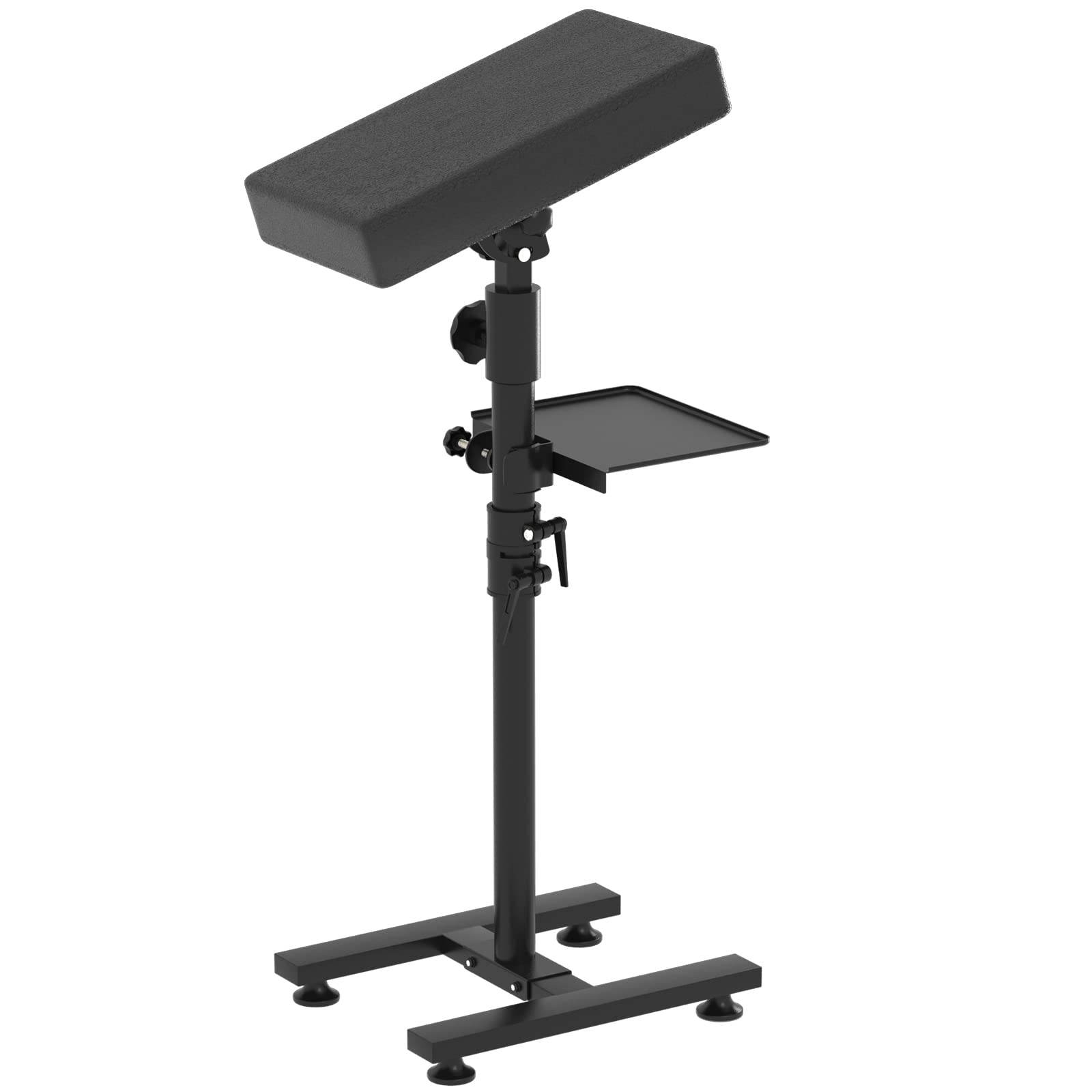 Moricher Tattoo Armrest Stand Legrest Bracket H-base Adjustable Height Tilt Black Leather Pad with Tattoo Supplies Storage Board Professional Heavy Duty Iron Equipmen for Tattoo Studio