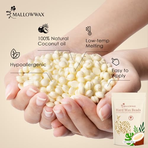 Image of Mallowwax Hard Wax Beads, 1lb Cream Wax Beans for Hair Removal