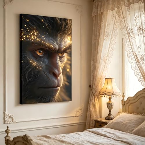 Salon canapé déco murale toile visage singe animalier giclée