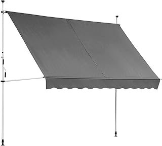 Melko Klemmmarkise mit LED Beleuchtung 400 cm breit Grau Balkomarkise ohne Bohren Sonnenschutz Terrassenüberdachung