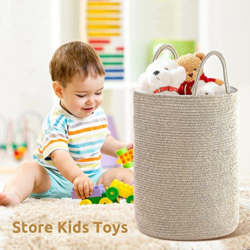 60L Woven Cotton Rope Hamper, Collapsible Laundry Basket With Handles, Tall Blanket Storage Bin For Clothes, Towels, Toys In Bedroom, Living Room, Nursery, Dorm - Brown #TOP5