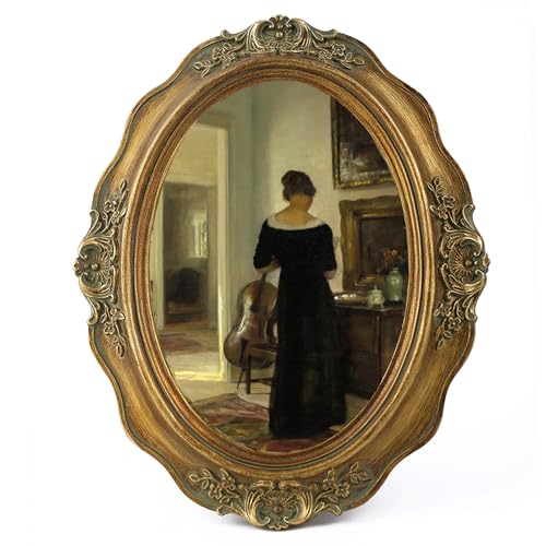 SIKOO Vintage Picture Frames 5x7 Oval Picture Frame Tabletop and Wall Mount Antique Photo Frame with High Definition Glass Front Oval Wall Art Bronze Gold
