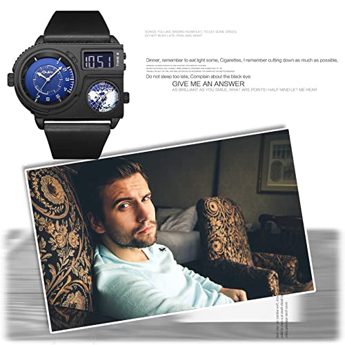 Avaner Grand Cadran avec Boussole et thermomètre Montre de Sport avec Bracelet en Cuir de Crocodile pour Homme (Noir) – vue 3