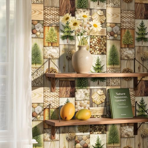 Stickyart Rustic Patchwork Wallpaper Peel and Stick Pinecones Stones Pine Trees Wood Patchwork Wallpaper Self Adhesive Brown Farmhouse Contact Paper Nordic for Cabin Cabinet Bedroom Decor 17.5"x80" Stickyart Rustic Patchwork Wallpaper Peel and Stick Pinecones Stones Pine Trees Wood Patchwork Wallpaper Self Adhesive Brown Farmhouse Contact Paper Nordic for Cabin Cabinet Bedroom Decor 17.5"x80"