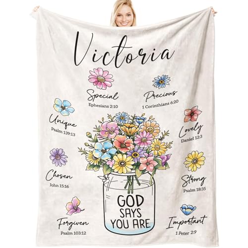 Personalized Christian Gifts for Women Custom Christian Blanket with Flowers God Says You Are Floral Inspirational Name Blanket Spiritual Baptism Religious Gifts for Mothers Day Easter Graduation