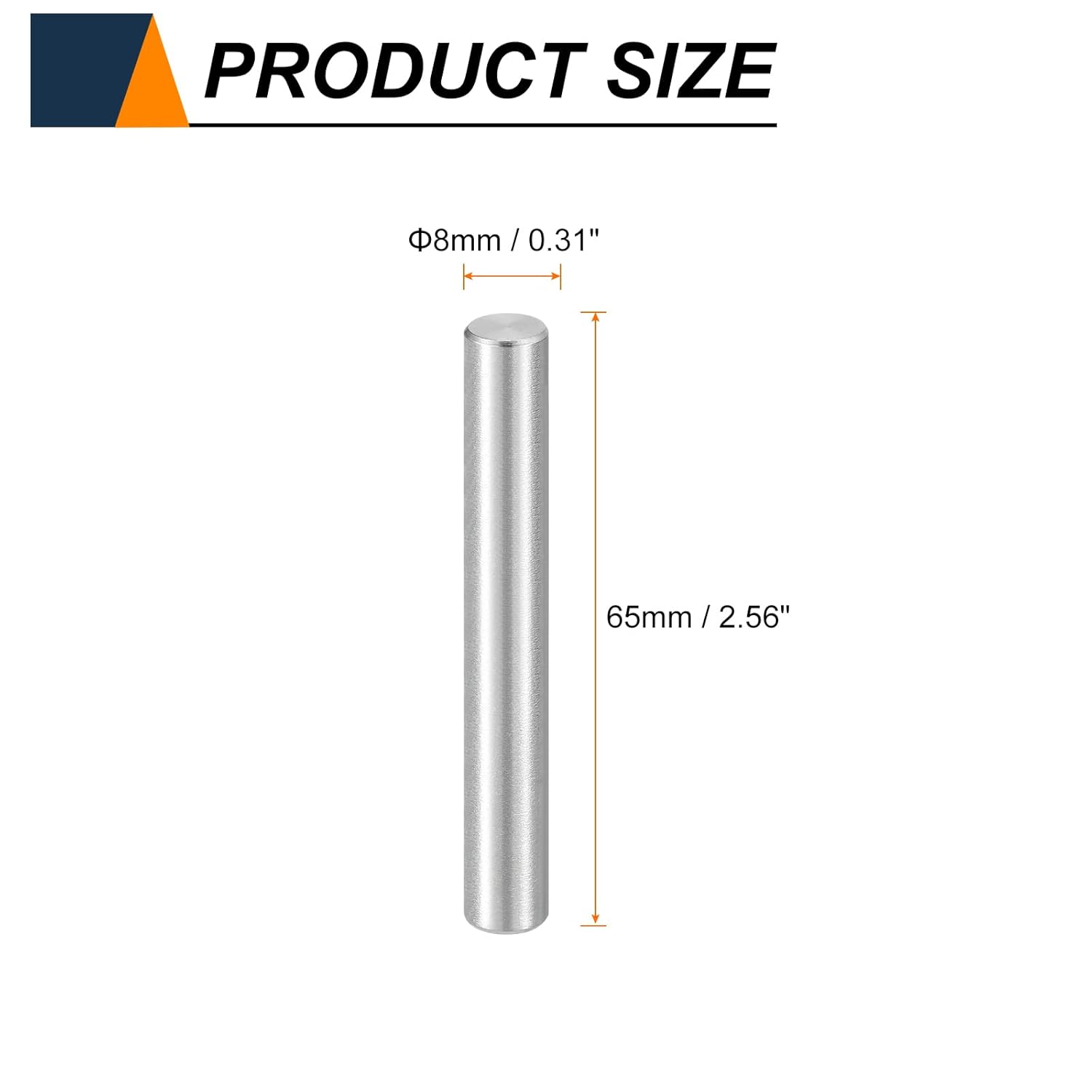 HARFINGTON 25pcs Dowel Pins, M8 x 65mm 304 Stainless Steel Cylindrical Shelf Support Peg Pin Rod Fasten Elements for Metal Devices Wood Furniture DIY Installation, Silver