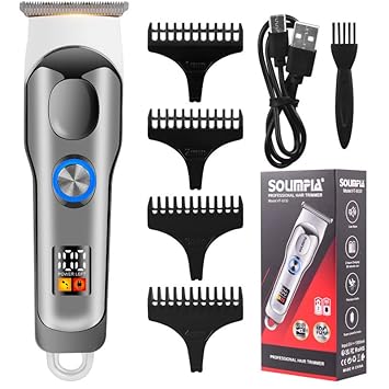 Solimpia Ht-6030 Men'S Digital Display Dual Motor Power 0Mm Professional Cordless Hair Clipper Cutter Wireless Hair Grooming Set Beard Trimming Styling Li-Ion Battery 1000Mah 90 Min Runtime, Silver - image, photos