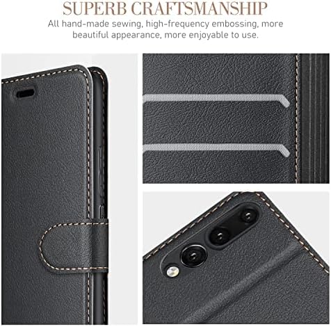 ELESNOW Case Compatible with Huawei P20 Pro, High-grade Leather Flip Wallet Phone Case Cover for Huawei P20 Pro (Black)