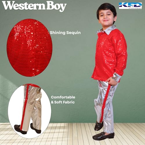 Image of Kaku Fancy Dresses Western Disco Outfit for Kids Sequin Shirt with Shining Pants for Annual Day Programme